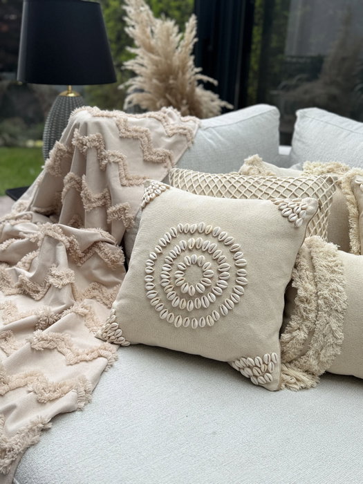 Aberto Design Funda de Cojín con Diseño de Conchas Marinas, Beige, 43 x 43 cm Aberto Design Funda de Cojín con Diseño de Conchas Marinas, Beige, 43 x 43 cm